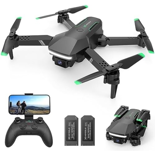 Heygelo S80 Drone with Camera for Adults, Foldable 1080P HD Mini Drones for Kids Beginners, Remote Control Helicopter Boys Toys/Gift with FPV Live Video, Full Guards, One Key Start, 2 Batteries