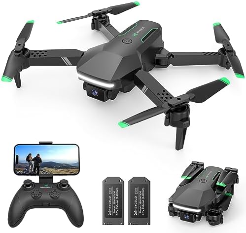 Heygelo S80 Drone with Camera for Adults, Foldable 1080P HD Mini Drones for Kids Beginners, Remote Control Helicopter Boys Toys/Gift with FPV Live Video, Full Guards, One Key Start, 2 Batteries