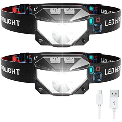 Juninp Headlamp Rechargeable, 2-Pack Head Lamp Outdoor LED Rechargeable, 1100 Lumen Super Bright White Red Light Flashlights, Waterproof, Motion Sensor, 8 Modes, Outdoor Fishing and Camping Headlight