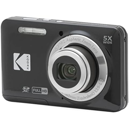 KODAK PIXPRO FZ55-BK 16MP Digital Camera 5X Optical Zoom 28mm Wide Angle 1080P Full HD Video 2.7" LCD Vlogging Camera (Black)