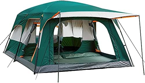 KTT Extra Large Tent 12 Person(Style-B),Family Cabin Tents,2 Rooms,Straight Wall,3 Doors and 3 Windows with Mesh,Waterproof,Double Layer,Big Tent for Outdoor,Picnic,Camping,Family Gathering