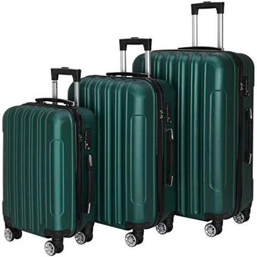 Karl home Luggage Set of 3 Hardside Carry on Suitcase Sets with Spinner Wheels & TSA lock, Portable Lightweight ABS Luggages for Travel, Business - Dark Green (20/24/28)