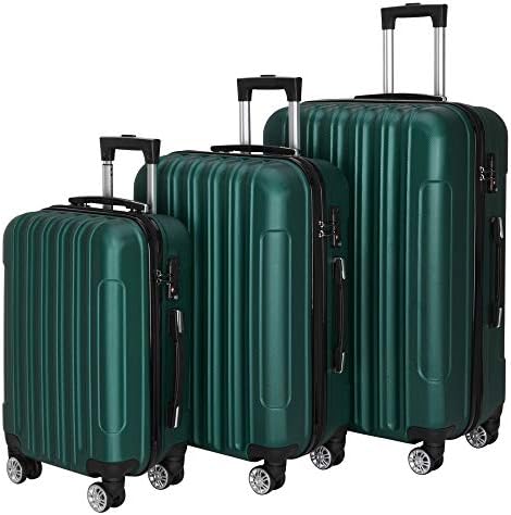 Karl home Luggage Set of 3 Hardside Carry on Suitcase Sets with Spinner Wheels & TSA lock, Portable Lightweight ABS Luggages for Travel, Business - Dark Green (20/24/28)