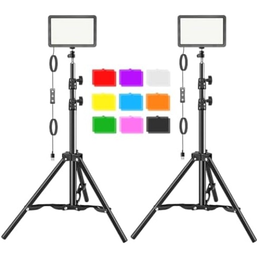 LED Video Light Kit 2Pcs, Hagibis Studio Lights 9 Color Filters for Photography Lighting with Adjustable Tripod Stand 55" Streaming Lights for Photo Video Recording Computer Zoom Stream TikTok YouTube