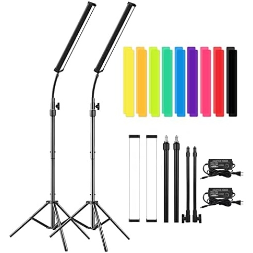 LED Video Light Stick Wand Kit-Photography Lighting with Adjustable Tripod Stand, 9 Color Filters, Gepege 2 Packs 5600K Dimmable Portable Video Studio Lighting for Live Streaming/Portrait/ Vlog