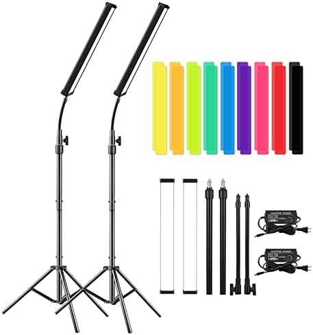 LED Video Light Stick Wand Kit-Photography Lighting with Adjustable Tripod Stand, 9 Color Filters, Gepege 2 Packs 5600K Dimmable Portable Video Studio Lighting for Live Streaming/Portrait/ Vlog