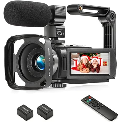 LKX Video Camera Camcorder Full HD 1080P 36.0 MP Webcam YouTube Vlogging Camera Recorder, 16X Digital Zoom Touch Screen Camcorders Camera with Microphone, Remote, Stabilizer, Lens Hood, 2 Batteries