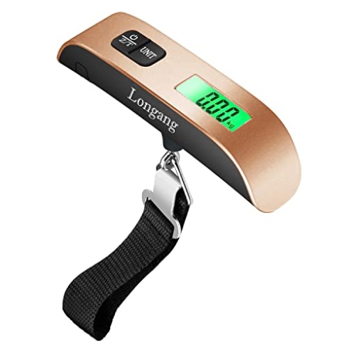 Longang 110 Lbs Digital Hanging Luggage Scale with Backlit for Travel, Rubber Paint Handle and Battery Included (Gold, 1 Pc)