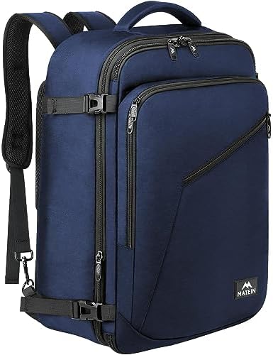 MATEIN Weekender Backpack, Durable Large Capacity Travelling Suitcase Backpack with Strap for Clothes, Expandable Flight Approved Business Carry on Backpack for International Travel, Blue