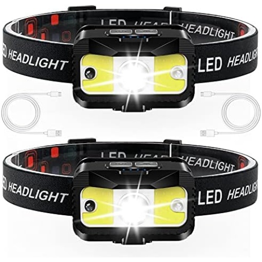 MIOISY Headlamp Rechargeable,1200 Lumen Ultra Bright LED Head Lamp Flashlight with White Red Light, 2 Pack Motion Sensor Waterproof Headlight, 8 Modes Head Lights for Outdoor Camping Fishing Running