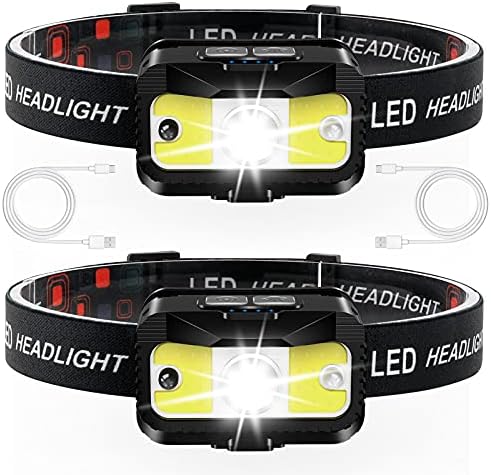 MIOISY Headlamp Rechargeable,1200 Lumen Ultra Bright LED Head Lamp Flashlight with White Red Light, 2 Pack Motion Sensor Waterproof Headlight, 8 Modes Head Lights for Outdoor Camping Fishing Running