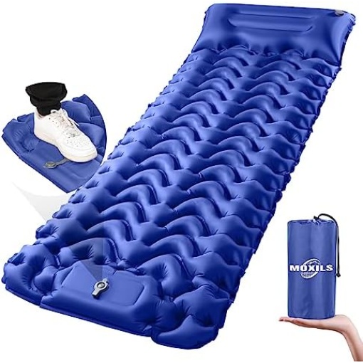 MOXILS Sleeping Pad Ultralight Inflatable Sleeping Pad for Camping, 75''X25'', Built-in Pump, Ultimate for Camping, Hiking - Airpad, Carry Bag, Repair Kit - Compact & Lightweight Air Mattress(Blue)