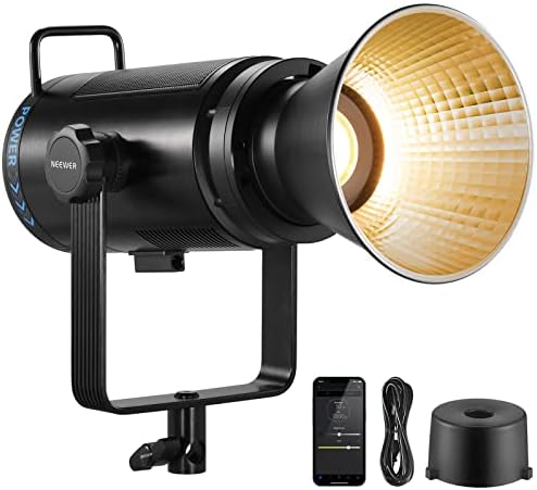 NEEWER CB200B 210W LED Video Light with 2.4G/APP Remote Control, All Metal Bi Color COB Continuous Output Lighting with Bowens Mount 90000Lux/1m 2700K-6500K CRI/TLCI97+ 12 Effects for Video Recording