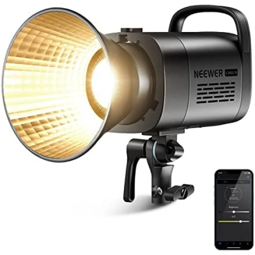 NEEWER CB60B 70W LED Video Light with 2.4G&APP Control, COB Bi Color 2700K-6500K 34000Lux at 1m/CCT Mode/CRI97+/12 Scenes/Bowens Mount Continuous Output Lighting for Studio Photograpny/Video Recording