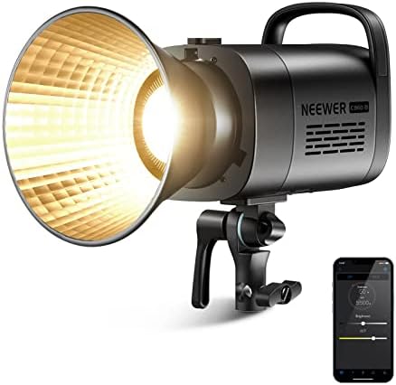 NEEWER CB60B 70W LED Video Light with 2.4G&APP Control, COB Bi Color 2700K-6500K 34000Lux at 1m/CCT Mode/CRI97+/12 Scenes/Bowens Mount Continuous Output Lighting for Studio Photograpny/Video Recording