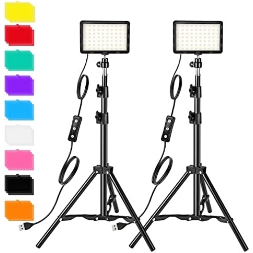 Photography Video Lighting Kit, LED Studio Streaming Lights W/70 Beads & Color Filter for Camera Photo Desktop Video Recording Filming Computer Conference Game Stream YouTube TikTok Portrait Shooting