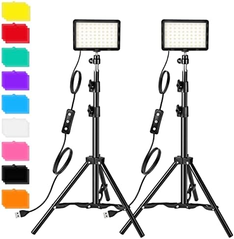 Photography Video Lighting Kit, LED Studio Streaming Lights W/70 Beads & Color Filter for Camera Photo Desktop Video Recording Filming Computer Conference Game Stream YouTube TikTok Portrait Shooting