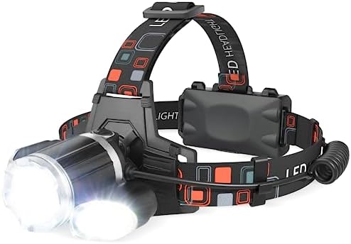 Rechargeable Headlamp, 10000 High Lumen Head Lamp, Super Bright LED Head Light Camping Accessories with Red Light, 4 Modes USB Recharge Flashlight, Waterproof Headlight Camping Gear for Adults Kids