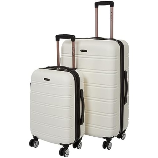 Rockland Melbourne Hardside Expandable Spinner Wheel Luggage, White, 2-Piece Set (20/28)