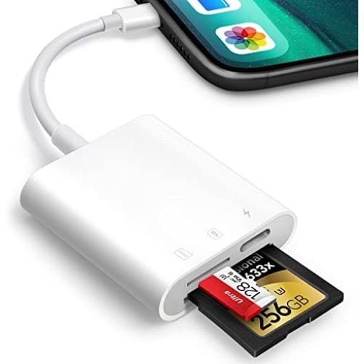 SD Card Reader for iPhone iPad,Oyuiasle Trail Game Camera SD Card Viewer with Dual Slot for MicroSD/SD,Photography Memory Card Adapter,Plug and Play