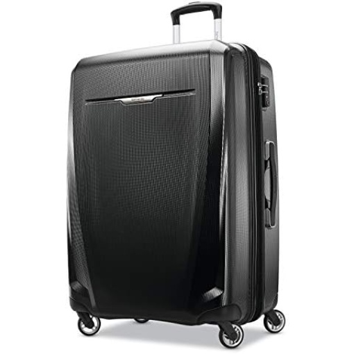 Samsonite Winfield 3 DLX Hardside Expandable Luggage with Spinners, Checked-Large 28-Inch, Black