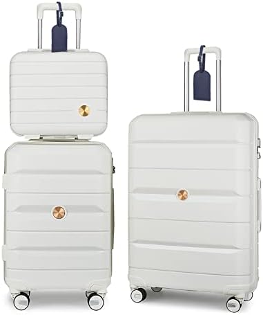 Somago 3 Pieces Luggage Set(14/20/24) PP Lightweight 4 Double 360 Degrees Mute Spinner Wheels Suitcase with TSA Lock & YKK Zipper (Creamy White)