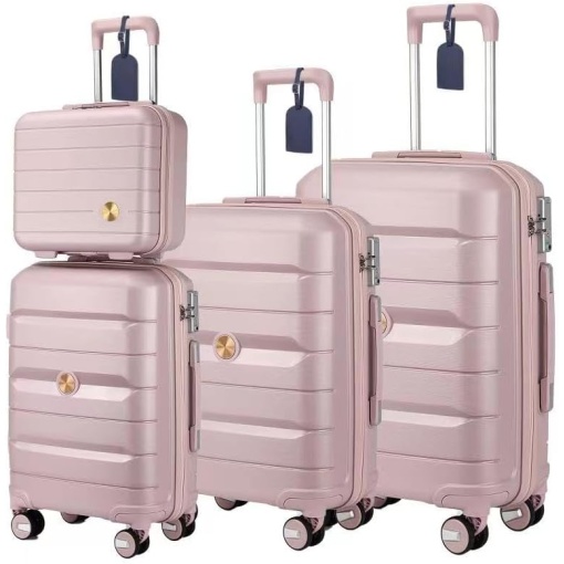 Somago Luggage 3 Piece Set Suitcase Spinner Hardshell Lightweight TSA Lock Carry on 4 Piece Luggage Sets with PP Material (Nude Pink)