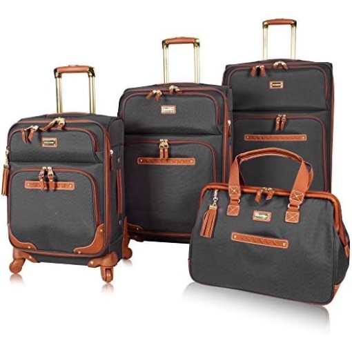 Steve Madden Luggage Set 4 Piece- Softside Expandable Lightweight Suitcase Set With 360 Spinner Wheels - Travel Set includes a Tote Bag, 20-Inch Carry on, 24 & 28 Inch Checked Suitcases (Black)