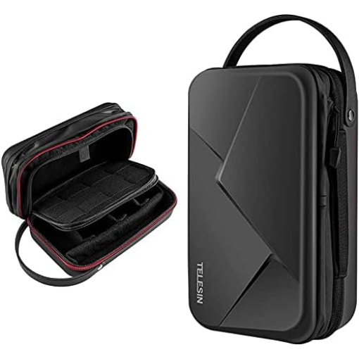 TELESIN Large Carry Case Waterproof Protective Travel Carrying Bag for GoPro Max Mini Hero 12 11 10 9 8 7 6 5, DJI Action 3 4, Insta360 X2 X3 GO3 Battery Charger Selfie Stick Strap Mount Accessories