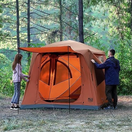 TIMBER RIDGE Pop-Up Portable Weather Resistant Camping Hub Tent, Easy Instant 60 Second Set-Up, 4 Person Tents for Camping, Orange