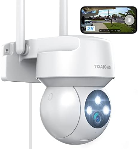 TOAIOHO 2K Security Camera Outdoor, Camera for Home Security Outside with Color Night Vision, Motion Detection and Alarm, 2-Way Talk, IP66 Waterproof, 360°Viewing,SD Card & Cloud Service