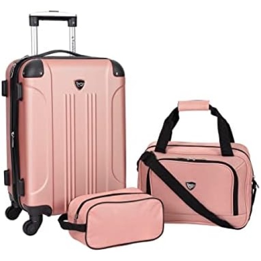 Travelers Club Chicago Hardside Expandable Spinner Luggages, Rose Gold, 3 Piece Set