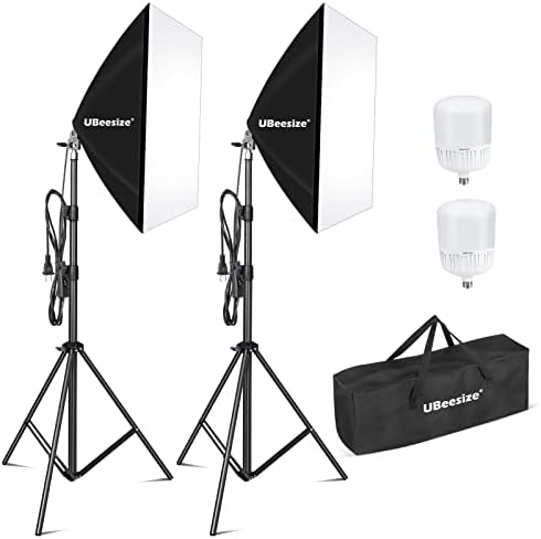 UBeesize Softbox Photography Lighting Kit, 27” x 20” Continuous Lighting Kit with 2pcs 40W E27 Socket 8000K Bulbs, Professional Photo Studio Lighting for Video Recording, Portrait Shooting