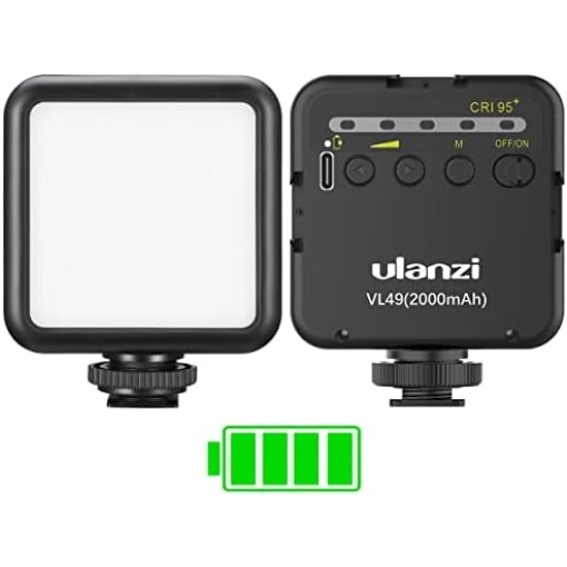 ULANZI VL49 2000mAh LED Video Light w 3 Cold Shoe, Rechargeable Soft Light Panel, Portable Photography Lighting for DJI OSMO Sony DSLR Canon Camera GoPro Vlogging