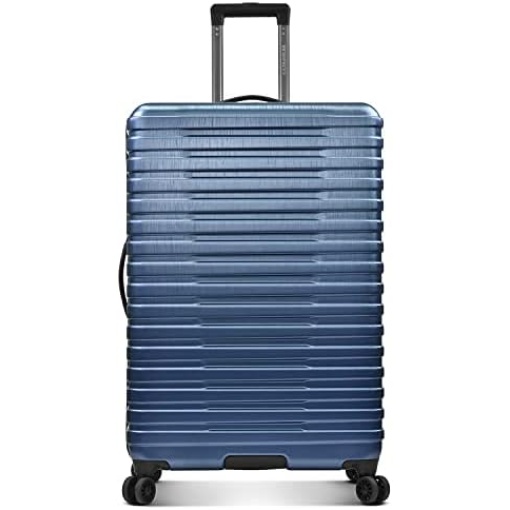 U.S. Traveler Boren Polycarbonate Hardside Rugged Travel Suitcase Luggage with 8 Spinner Wheels, Aluminum Handle, Navy, Checked-Large 30-Inch