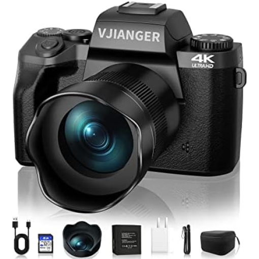 VJIANGER Digital Camera for Photography 4K Vlogging Camera for YouTube 64MP Mirrorless Camera with WiFi, Dual Camera, 52mm Fixed Lens, 4.0" Touch Screen, 32GB SD Card & Camera Bag(W05-Black3)