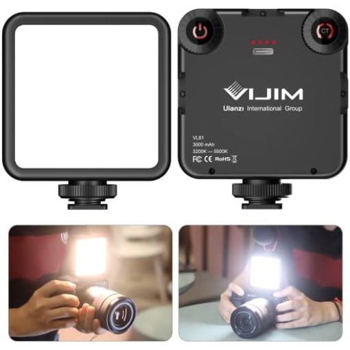 VL-81 LED Video Light w Softbox, Portable Light for Photography Cold Shoe On-Camera Video Lights CRI95+ 3200K-5600K Bi-Color 3000mAh Rechargeable Dimmable Vlog Light for DSLR Camera Gopro