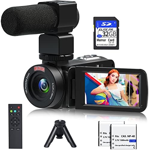 Video Camera, 1080P 30MP Camcorder IR Night Vision Vlogging Camera for YouTube,3.0" LCD Screen 18X Digital Zoom Recorder Camera with Remote Control, Microphone, Mini Tripod, 2 Battries, 32GB SD Card