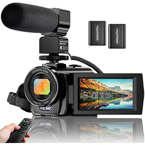 Video Camera YouTube Vlogging Camera Recorder FHD 1080P 24.0MP 3.0 Inch 270 Degree Rotation Screen 16X Digital Zoom Camcorder with Microphone,Remote Control and 2 Batteries