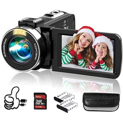 Vmotal Video Camera Camcorder Digital Camera Recorder 2.7K 42MP 3.0 Inch 270 Degree Rotation LED Light Vlogging YouTube Recorder 18X Digital Zoom with 32GB SD Card Kid Teens