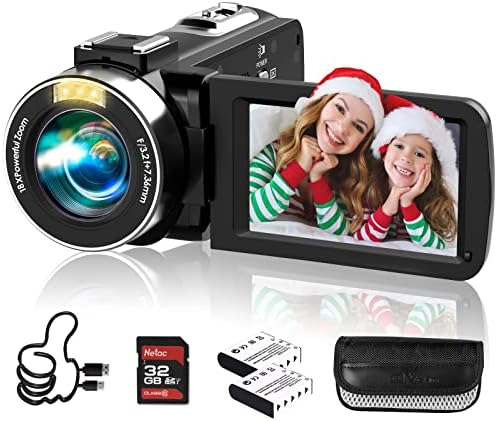 Vmotal Video Camera Camcorder Digital Camera Recorder 2.7K 42MP 3.0 Inch 270 Degree Rotation LED Light Vlogging YouTube Recorder 18X Digital Zoom with 32GB SD Card Kid Teens