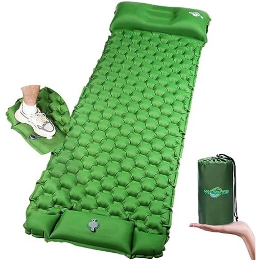 WANNTS Sleeping Pad Ultralight Inflatable Sleeping Pad for Camping, 75''X25'', Built-in Pump, Ultimate for Camping, Hiking - Airpad, Carry Bag, Repair Kit - Compact & Lightweight Air Mattress(Green)