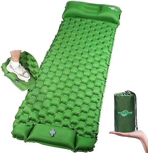 WANNTS Sleeping Pad Ultralight Inflatable Sleeping Pad for Camping, 75''X25'', Built-in Pump, Ultimate for Camping, Hiking - Airpad, Carry Bag, Repair Kit - Compact & Lightweight Air Mattress(Green)