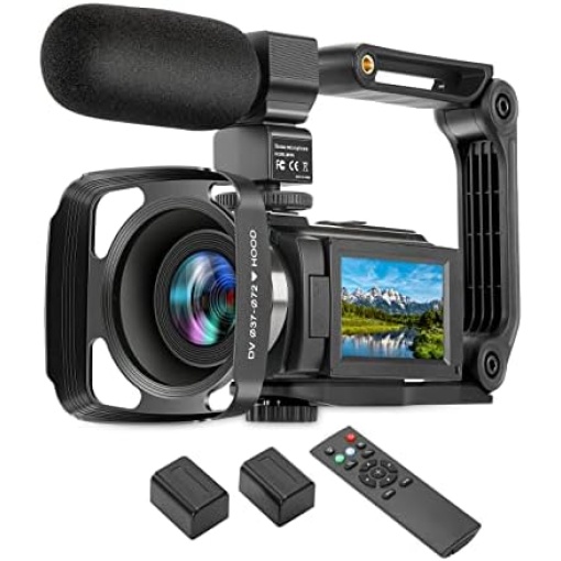 WZX 4K Video Camera Camcorder, Ultra HD WiFi 60FPS 48MP 16X Digital Zoom, Touch Screen Night Vision Vlogging Camera, YouTube Camera with External Microphone, Remote Control, Lens Hood, Stabilizer