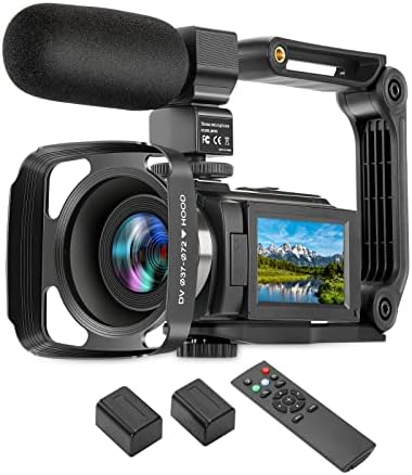 WZX 4K Video Camera Camcorder, Ultra HD WiFi 60FPS 48MP 16X Digital Zoom, Touch Screen Night Vision Vlogging Camera, YouTube Camera with External Microphone, Remote Control, Lens Hood, Stabilizer