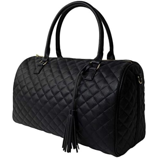 Womens Quilted Weekender Duffle Carry Bags Overnight Travel Handbag Shoulder Tote Trolley Handle Luggage TSA Approved Bag Quad Duffle 43 (Black-03)