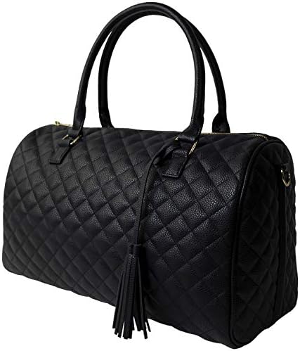 Womens Quilted Weekender Duffle Carry Bags Overnight Travel Handbag Shoulder Tote Trolley Handle Luggage TSA Approved Bag Quad Duffle 43 (Black-03)