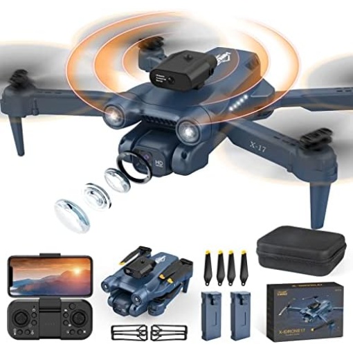 X-IMVNLEI Drones with Camera for Adults, Beginners, FPV 1080P HD Video, 3D Flip, RC Drone Quadcopter with Altitude Hold with Optical Flow Positioning, Speed Adjustment, 2 Batteries, X-IDRONE17