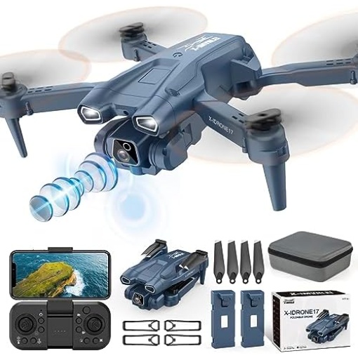 X17p Drone with 1080P Camera, for Adults 135° Electrically Adjustable RC FPV WIFI Foldable Quadcopter, One Key Start, 3D Flips, Gestures Selfie, RC Mini Drone - FPV Live Video, 2 Batteries