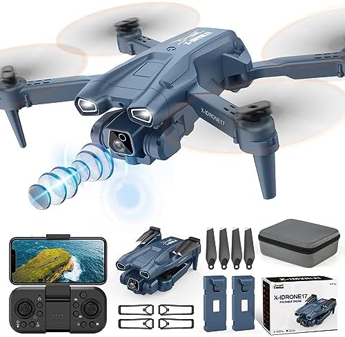 X17p Drone with 1080P Camera, for Adults 135° Electrically Adjustable RC FPV WIFI Foldable Quadcopter, One Key Start, 3D Flips, Gestures Selfie, RC Mini Drone - FPV Live Video, 2 Batteries